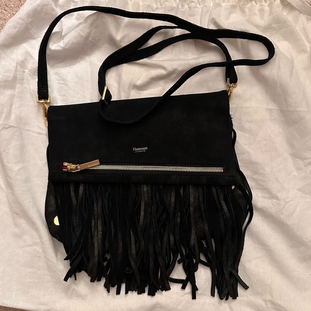 Hammitt Black Suede Fringe Crossbody Bag